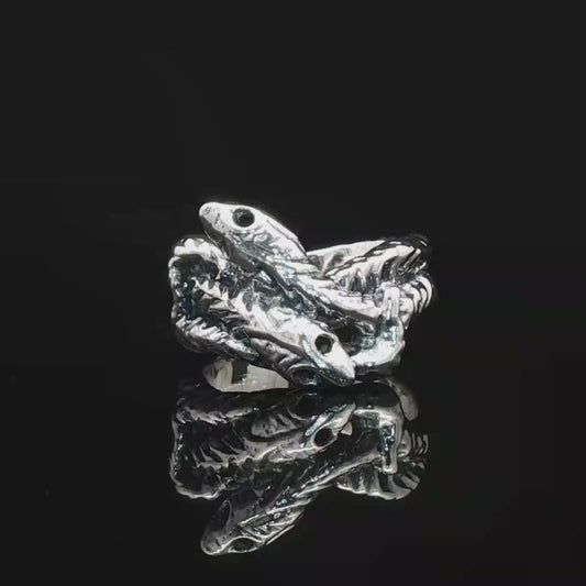 Vintage Style Twin Snakes Ring in Sterling Silver or Antique Bronze - Le Dragon Argenté