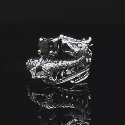 Gemstone Dragon Ring in sterling silver with black star sapphire by Le Dragon Argenté