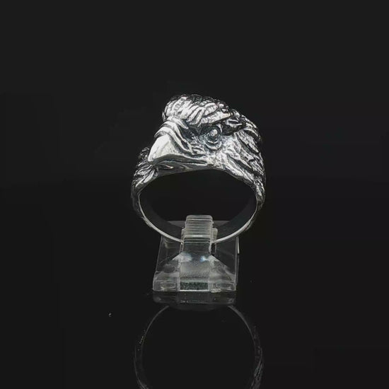 Vintage Design Eagle Head Ring in Sterling Silver  - Le Dragon Argenté