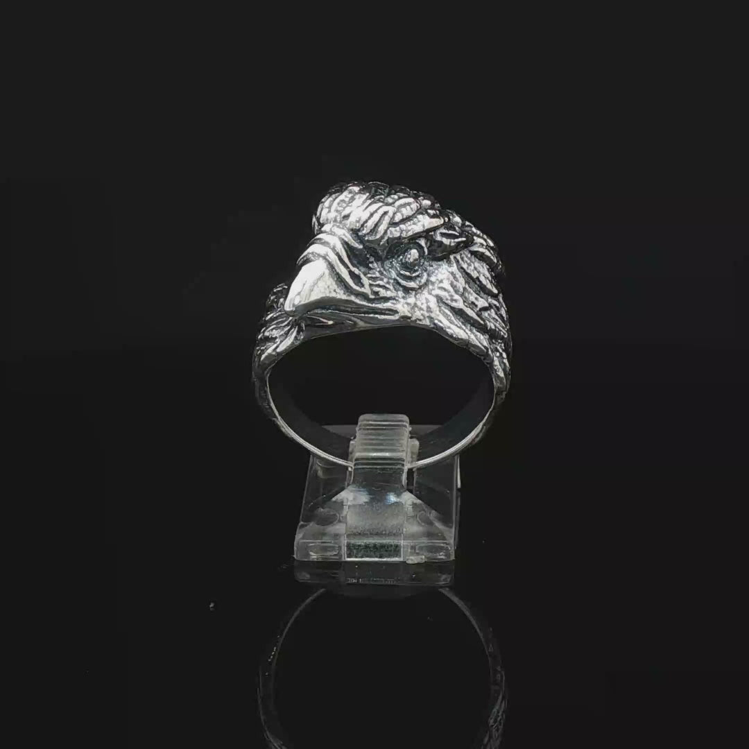 Vintage Design Eagle Head Ring in Sterling Silver  - Le Dragon Argenté