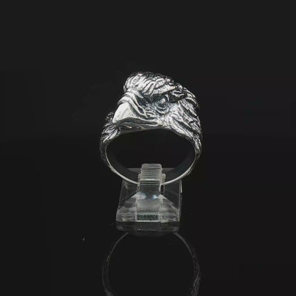 Vintage Design Eagle Head Ring in Sterling Silver  - Le Dragon Argenté
