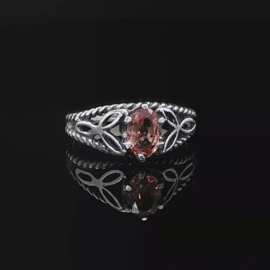 Celtic Triquetra Knotwork Gemstone Ring in Pink Zircon and Sterling Silver - Le Dragon Argenté