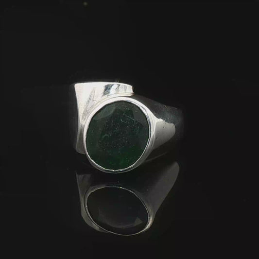 Sterling Silver Signet Ring with Lab Grown Green Quartz, size 7