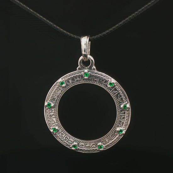 Custom Stargate Pendant in Sterling Silver with May Birthstones - Le Dragon Argenté