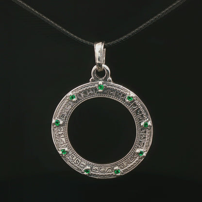 Custom Stargate Pendant in Sterling Silver with May Birthstones - Le Dragon Argenté