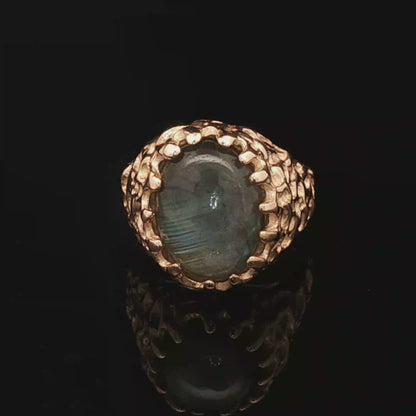 Antique Bronze Large Oval Labradorite ring size 9.25