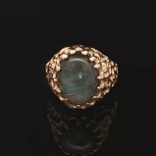 Antique Bronze Large Oval Labradorite ring size 9.25