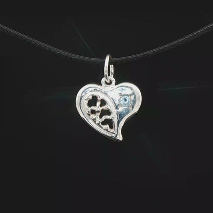Textured Heart Pendant with March Birthstone in Sterling Silver