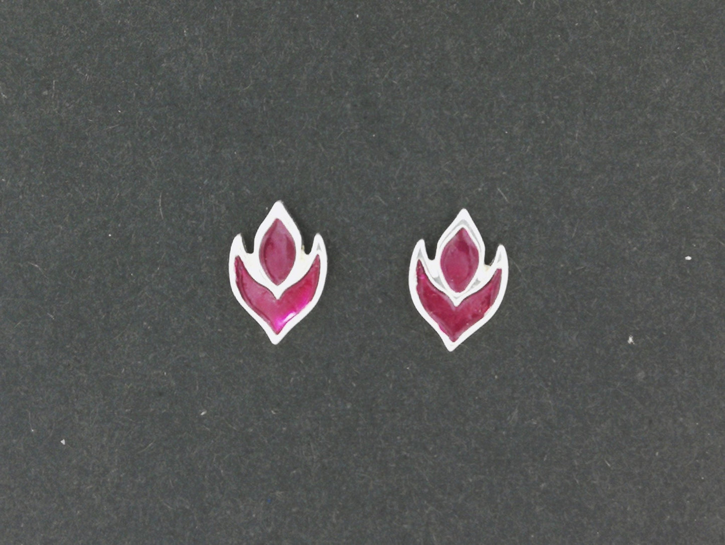 Purple Flame Stud Earrings in Sterling Silver and Enamel - Le Dragon Argenté