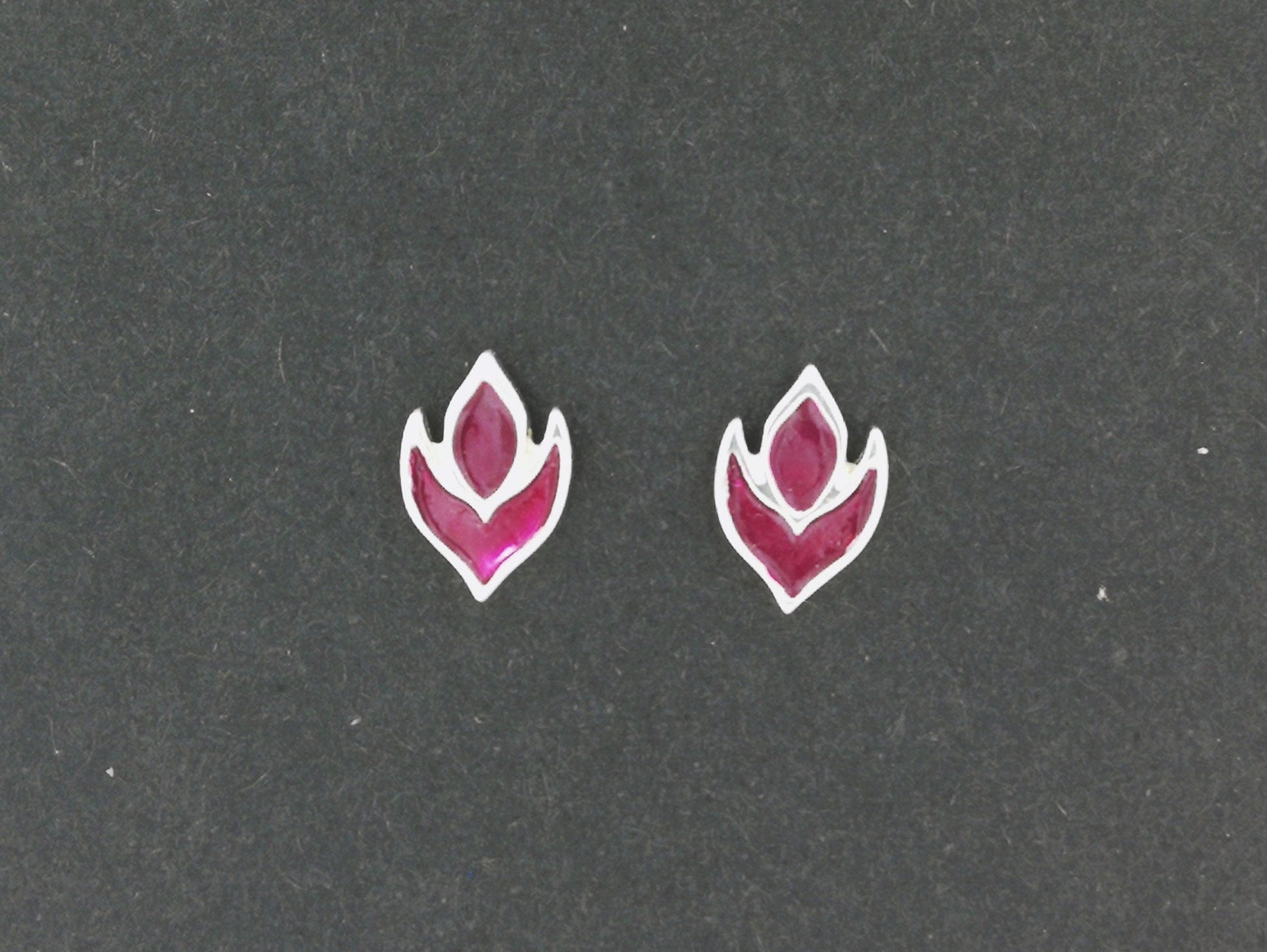 Purple Flame Stud Earrings in Sterling Silver and Enamel - Le Dragon Argenté