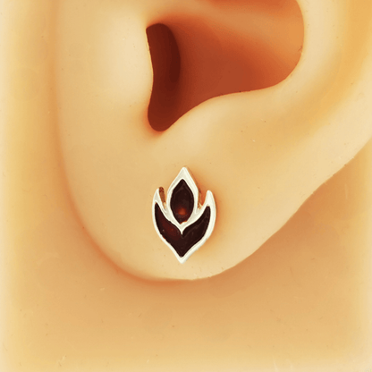 Purple Flame Sterling Silver and Enamel Stud Earrings by Le Dragon Argenté