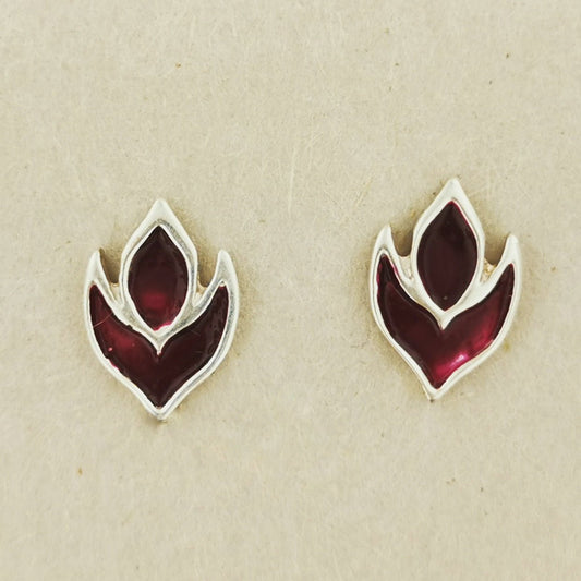 Purple Flame Sterling Silver and Enamel Stud Earrings by Le Dragon Argenté