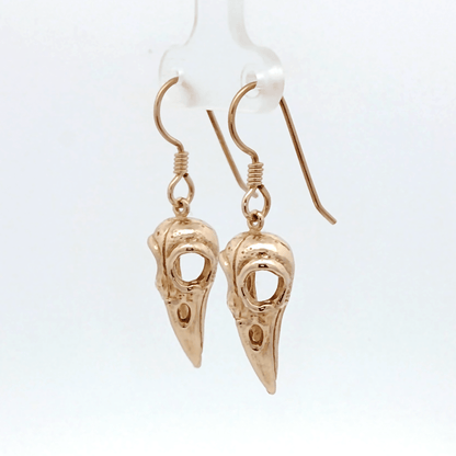 Raven Skull Earrings in Antique Bronze - Le Dragon Argenté