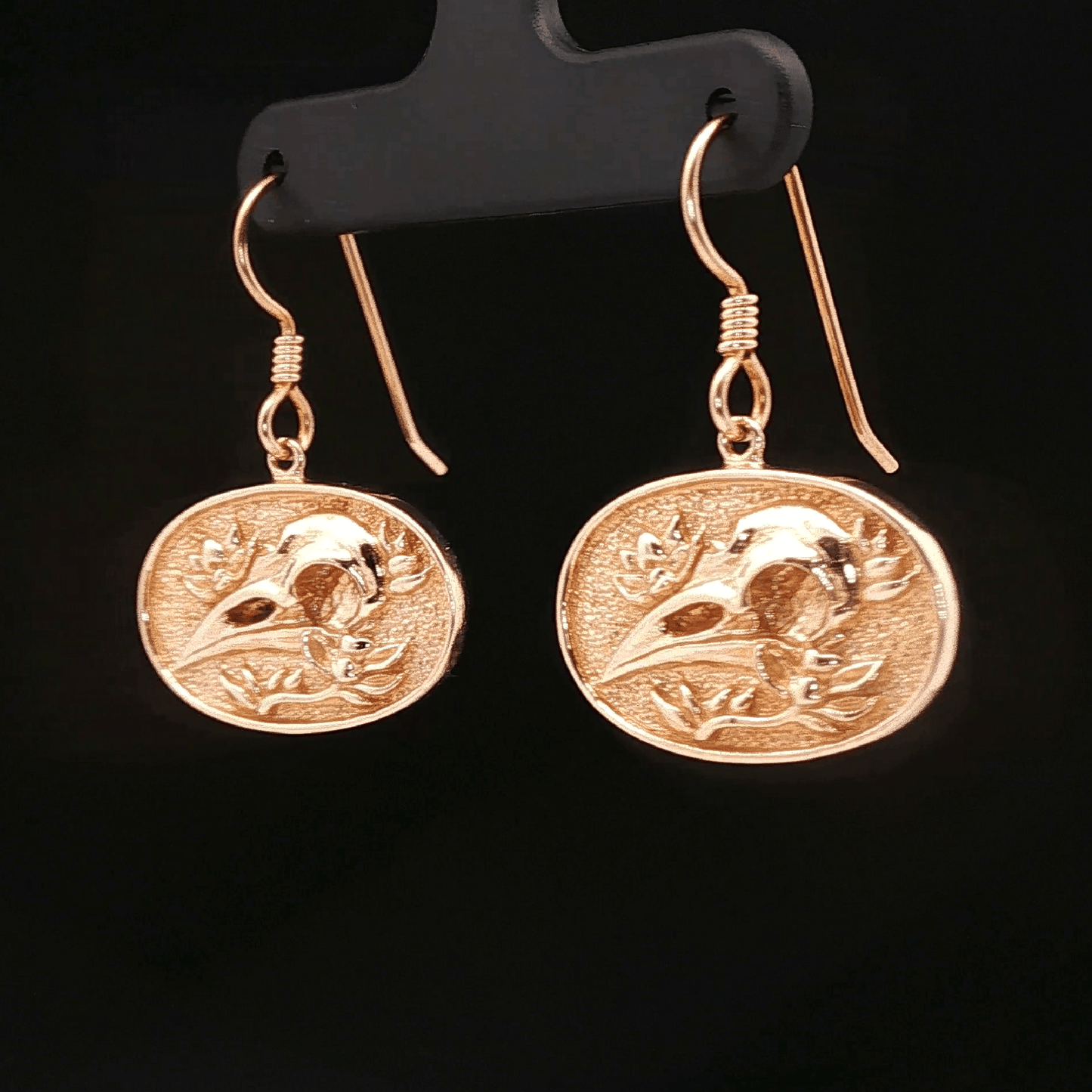 Raven Skull & Flowers Charm Earrings in Antique Bronze - Le Dragon Argenté