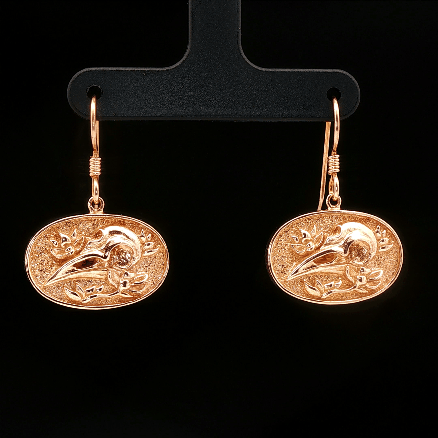 Raven Skull & Flowers Charm Earrings in Antique Bronze - Le Dragon Argenté
