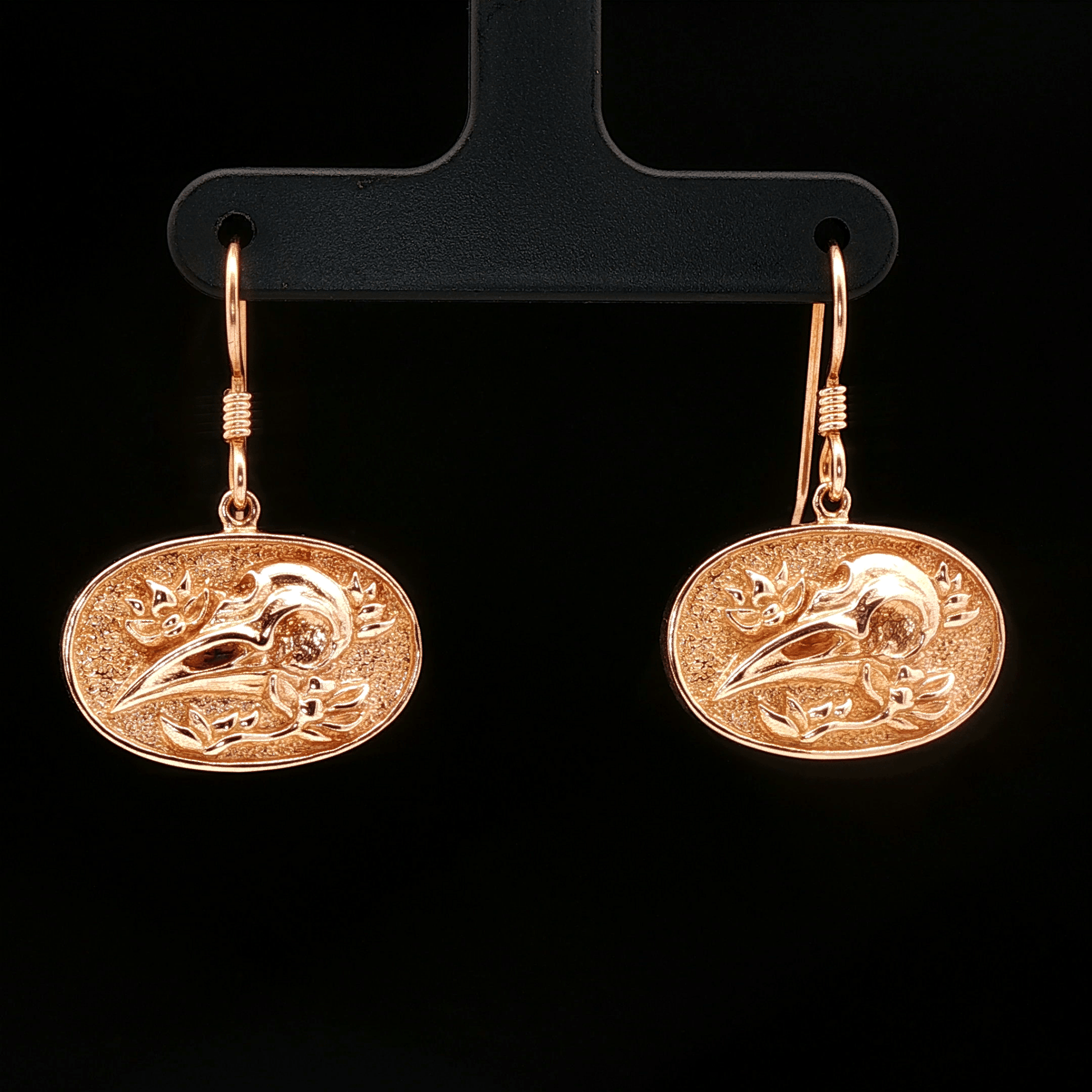 Raven Skull & Flowers Charm Earrings in Antique Bronze - Le Dragon Argenté