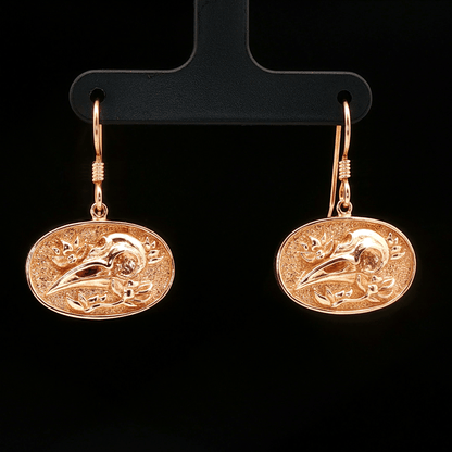 Raven Skull & Flowers Charm Earrings in Antique Bronze - Le Dragon Argenté