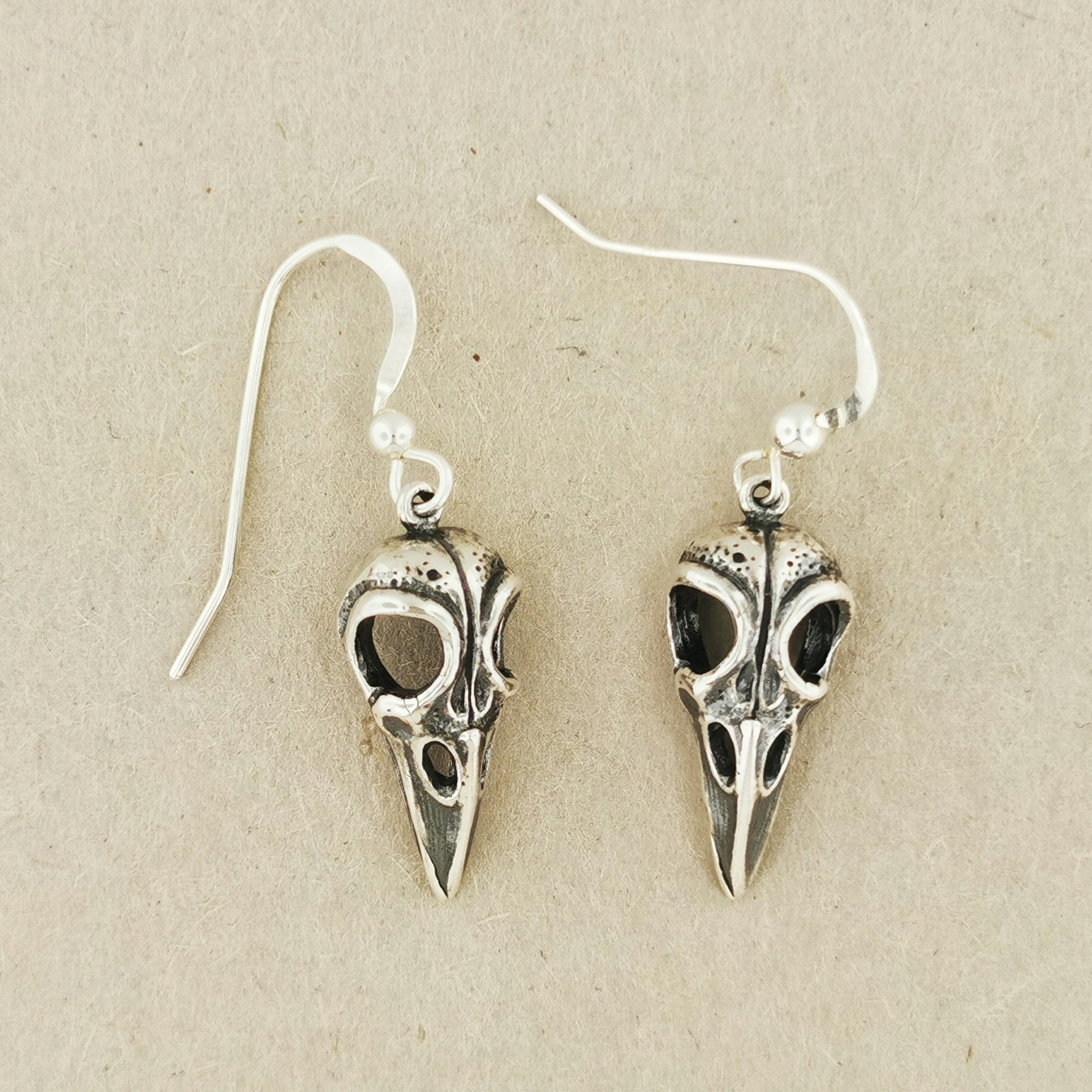 Raven Skull Earrings in Sterling Silver, Sterling Silver Earrings, Silver Skull Earrings, Raven Skull Jewelry, Raven Skull Earrings, Silver Raven Jewelry, Silver Gothic Jewelry, Silver Crow Earrings, Silver Raven Jewellery, Animal Skull Earrings, Bird Skull Earrings