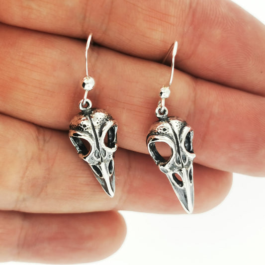 Raven Skull Earrings in Sterling Silver, Sterling Silver Earrings, Silver Skull Earrings, Raven Skull Jewelry, Raven Skull Earrings, Silver Raven Jewelry, Silver Gothic Jewelry, Silver Crow Earrings, Silver Raven Jewellery, Animal Skull Earrings, Bird Skull Earrings