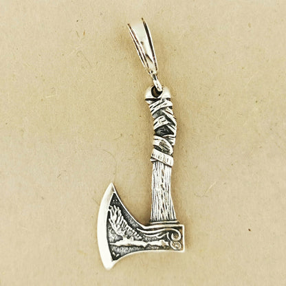 Small Axe Pendant in Sterling Silver, Odin Ravens Pendant, Viking Pendant, Viking Warrior Axe Pendant, Antique Axe Charm, Silver Viking Pendant, Silver Viking Charm, Silver Viking Warrior Pendant, Silver Viking Jewelry