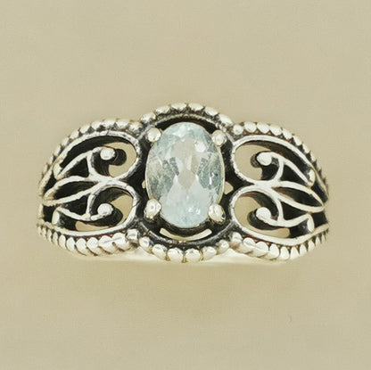 Gothic Style Filigree Ring with Gemstone in Sterling Silver