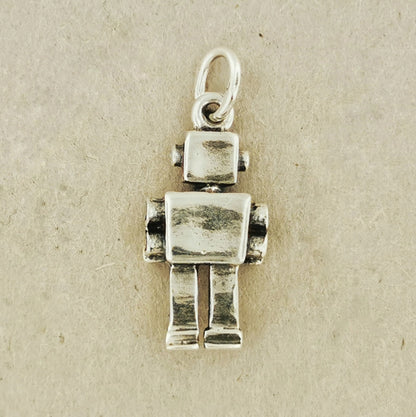 3d Robot Charm Pendant In Sterling Silver, Silver Robot Pendant, Silver Robot Charm, Silver Robot Charm Pendant, Robot Jewelry, Robot Jewellery, Retro Robot Pendant, 1950s Robot, 50s Robot, Vintage Robot Pendant, Robot Toy Pendant, Atomic Robot Pendant, Atomic Jewelry, Midcentury Robot, Sci-Fi Robot Pendant