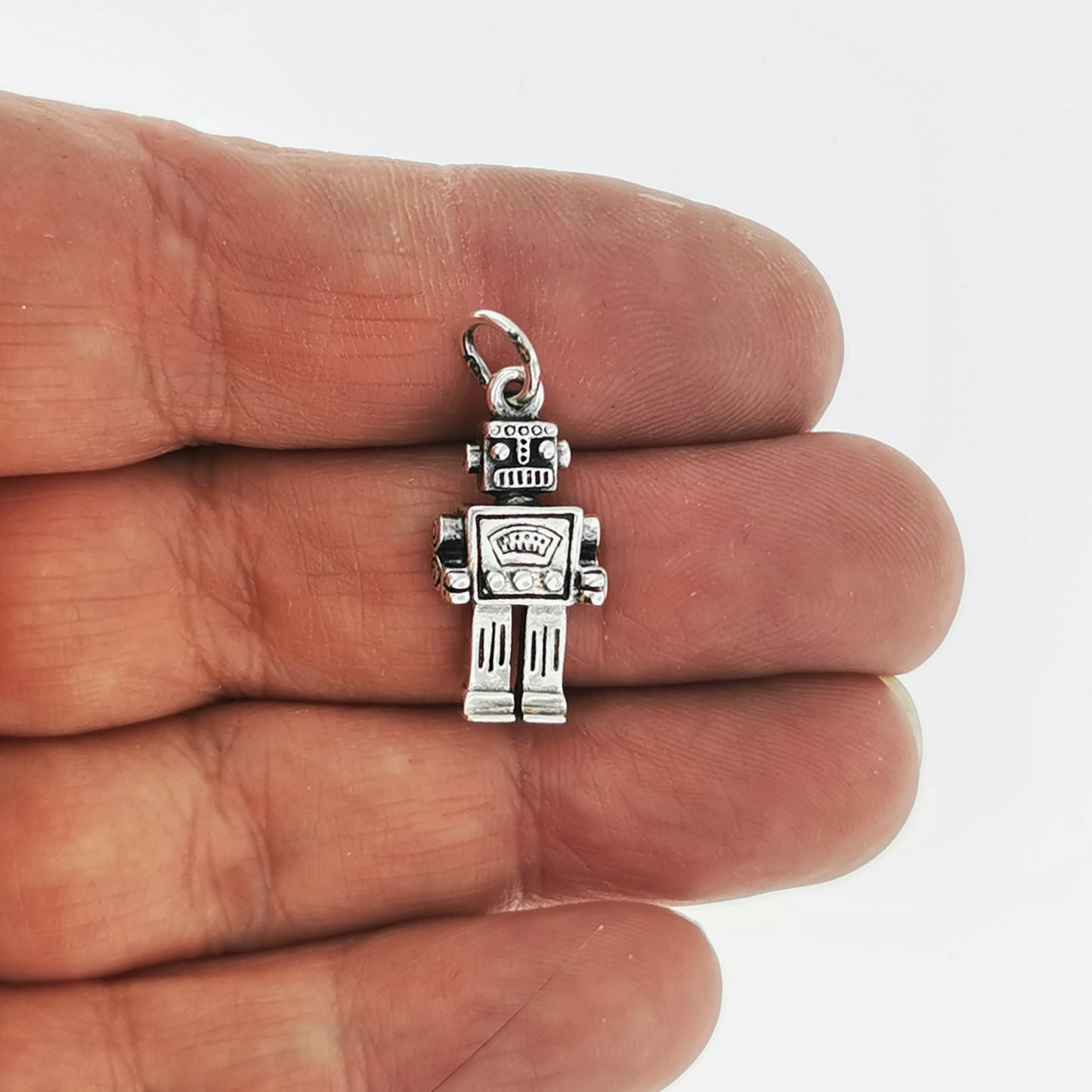 3d Robot Charm Pendant In Sterling Silver, Silver Robot Pendant, Silver Robot Charm, Silver Robot Charm Pendant, Robot Jewelry, Robot Jewellery, Retro Robot Pendant, 1950s Robot, 50s Robot, Vintage Robot Pendant, Robot Toy Pendant, Atomic Robot Pendant, Atomic Jewelry, Midcentury Robot, Sci-Fi Robot Pendant