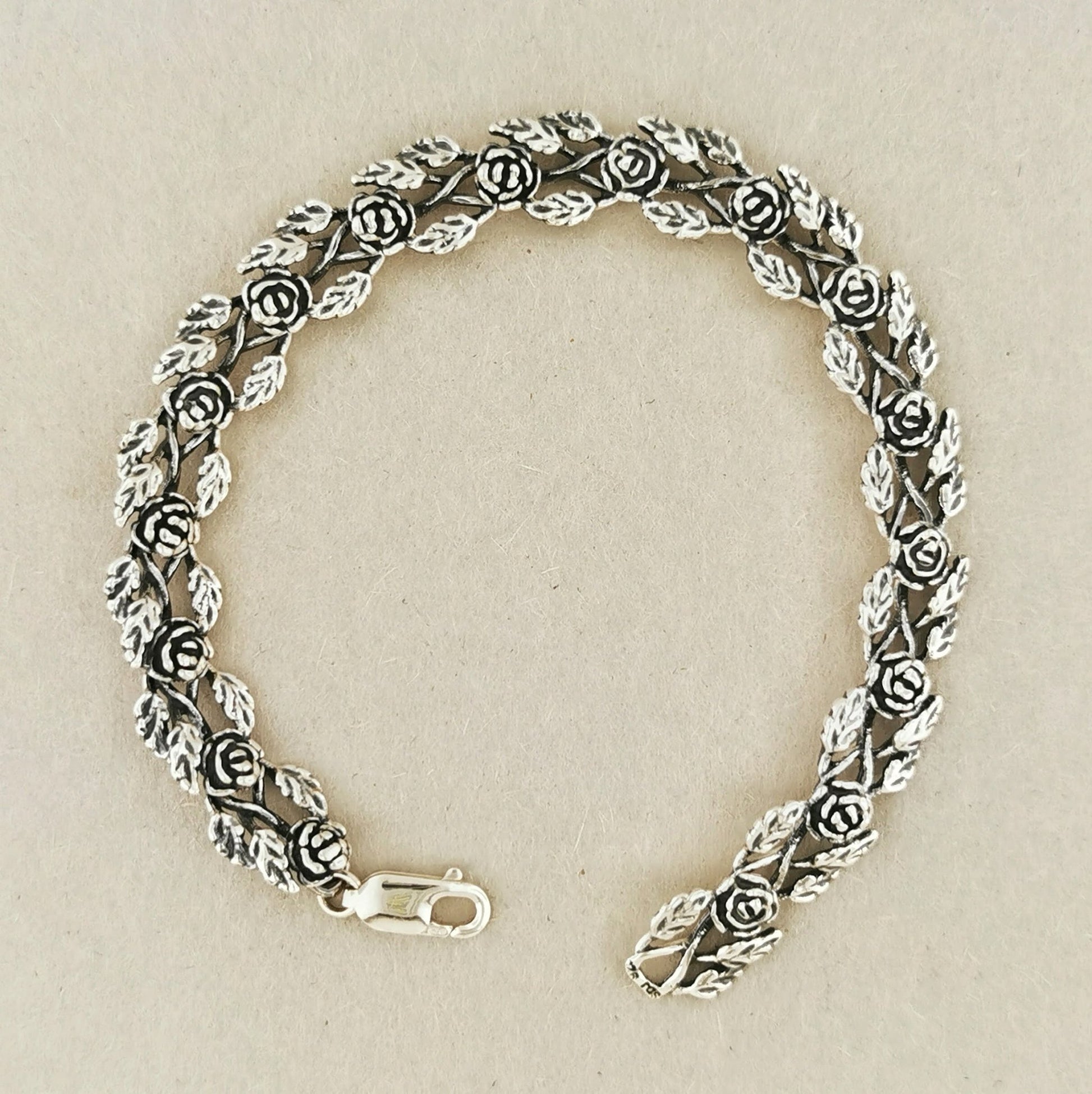 Rose Link Bracelet in Sterling Silver - Le Dragon Argenté