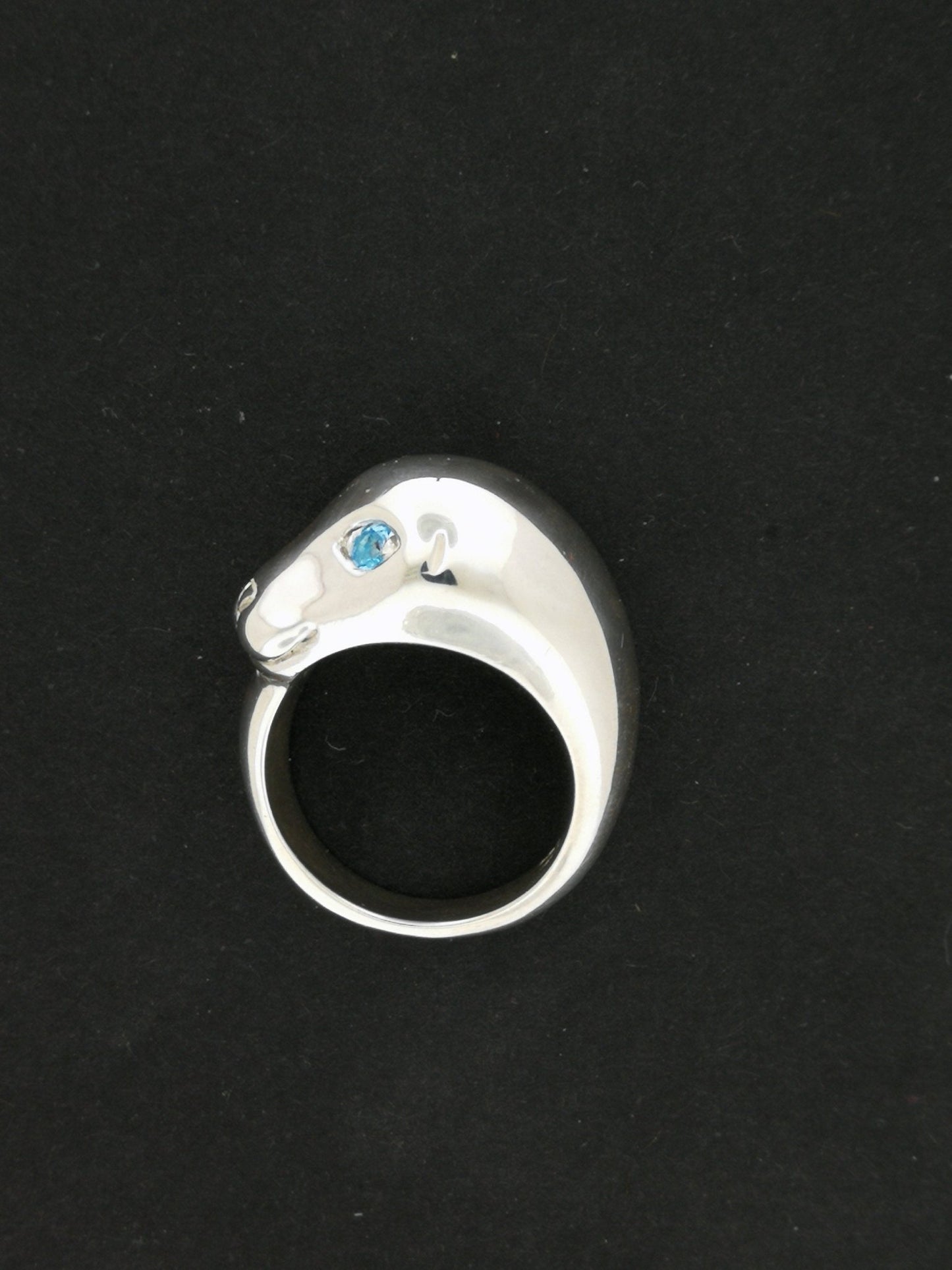 Seal Head Ring with Gemstone Eyes in Sterling Silver - Le Dragon Argenté