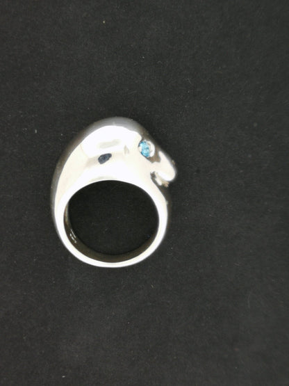 Seal Head Ring with Gemstone Eyes in Sterling Silver - Le Dragon Argenté