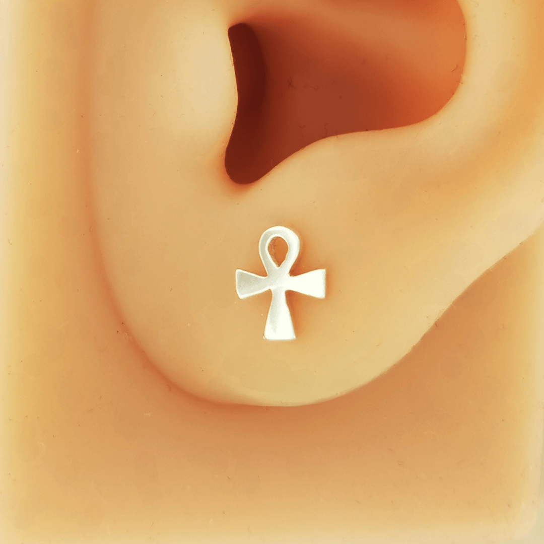 Handmade Sterling Silver Ankh Stud Earrings | Egyptian Symbol Jewelry by Le Dragon Argenté