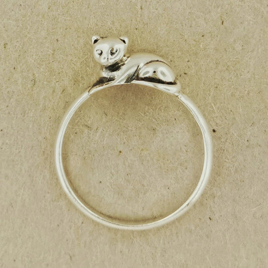 Small 3D Cat Ring in Sterling Silver or Antique Bronze - Le Dragon Argenté