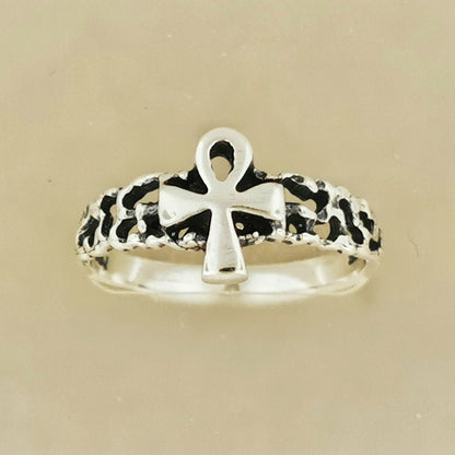 Small Ankh Ring in Sterling Silver or Antique Bronze - Le Dragon Argenté