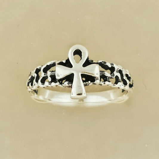 Small Ankh Ring in Sterling Silver or Antique Bronze - Le Dragon Argenté