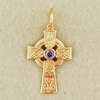 Small Celtic Cross with Gemstone in Sterling Silver or Antique Bronze - Le Dragon Argenté