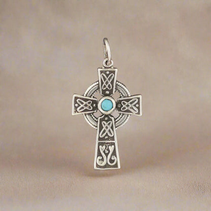 Small Celtic Cross with Gemstone in Sterling Silver or Antique Bronze - Le Dragon Argenté