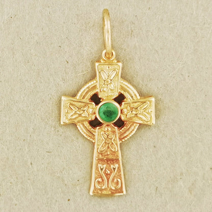 Small Celtic Cross with Gemstone in Sterling Silver or Antique Bronze - Le Dragon Argenté