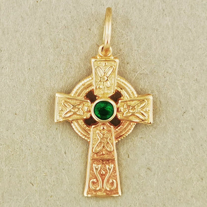 Small Celtic Cross with Gemstone in Sterling Silver or Antique Bronze - Le Dragon Argenté