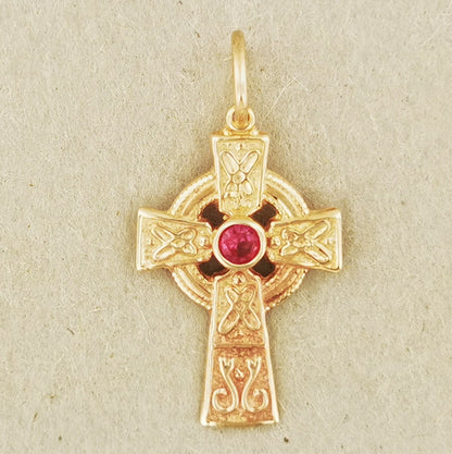 Small Celtic Cross with Gemstone in Sterling Silver or Antique Bronze - Le Dragon Argenté