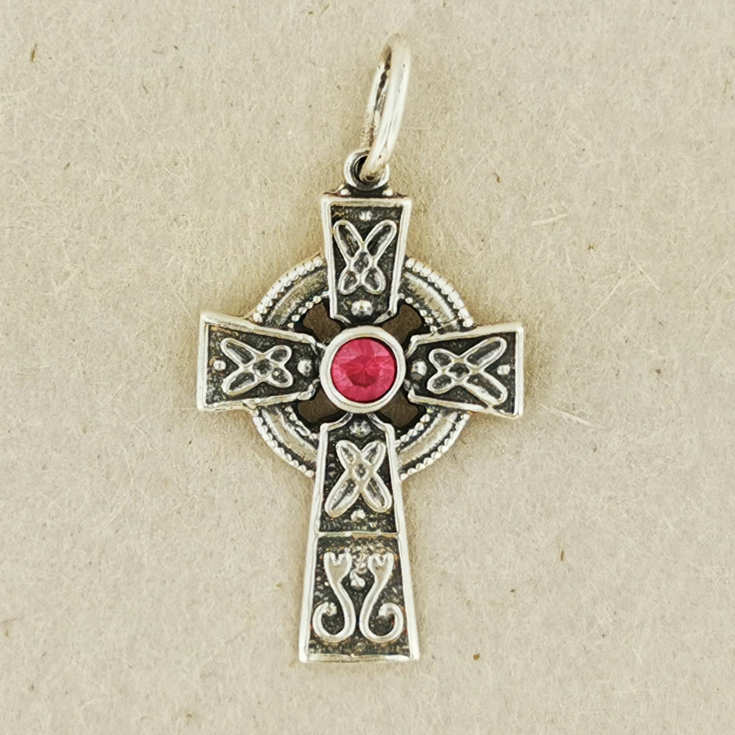 Small Celtic Cross with Gemstone in Sterling Silver or Antique Bronze - Le Dragon Argenté