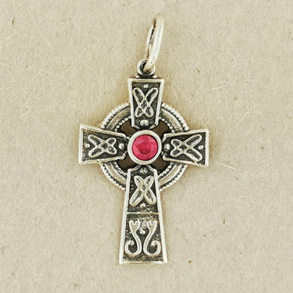 Small Celtic Cross with Gemstone in Sterling Silver or Antique Bronze - Le Dragon Argenté