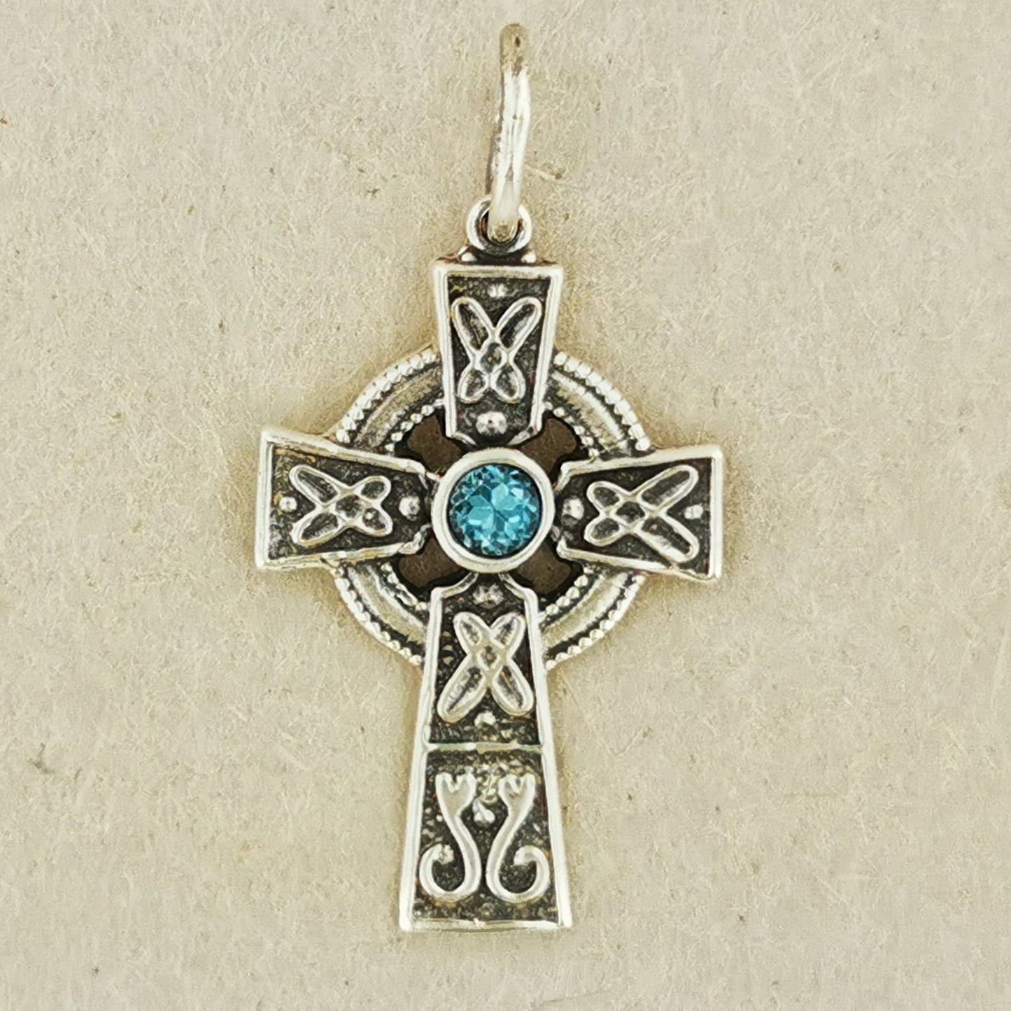 Small Celtic Cross with Gemstone in Sterling Silver or Antique Bronze - Le Dragon Argenté