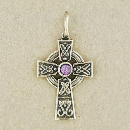 Small Celtic Cross with Gemstone in Sterling Silver or Antique Bronze - Le Dragon Argenté