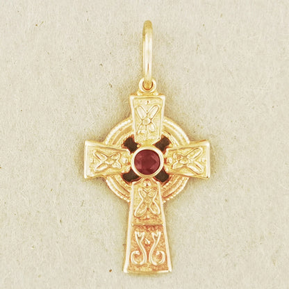 Small Celtic Cross with Gemstone in Sterling Silver or Antique Bronze - Le Dragon Argenté