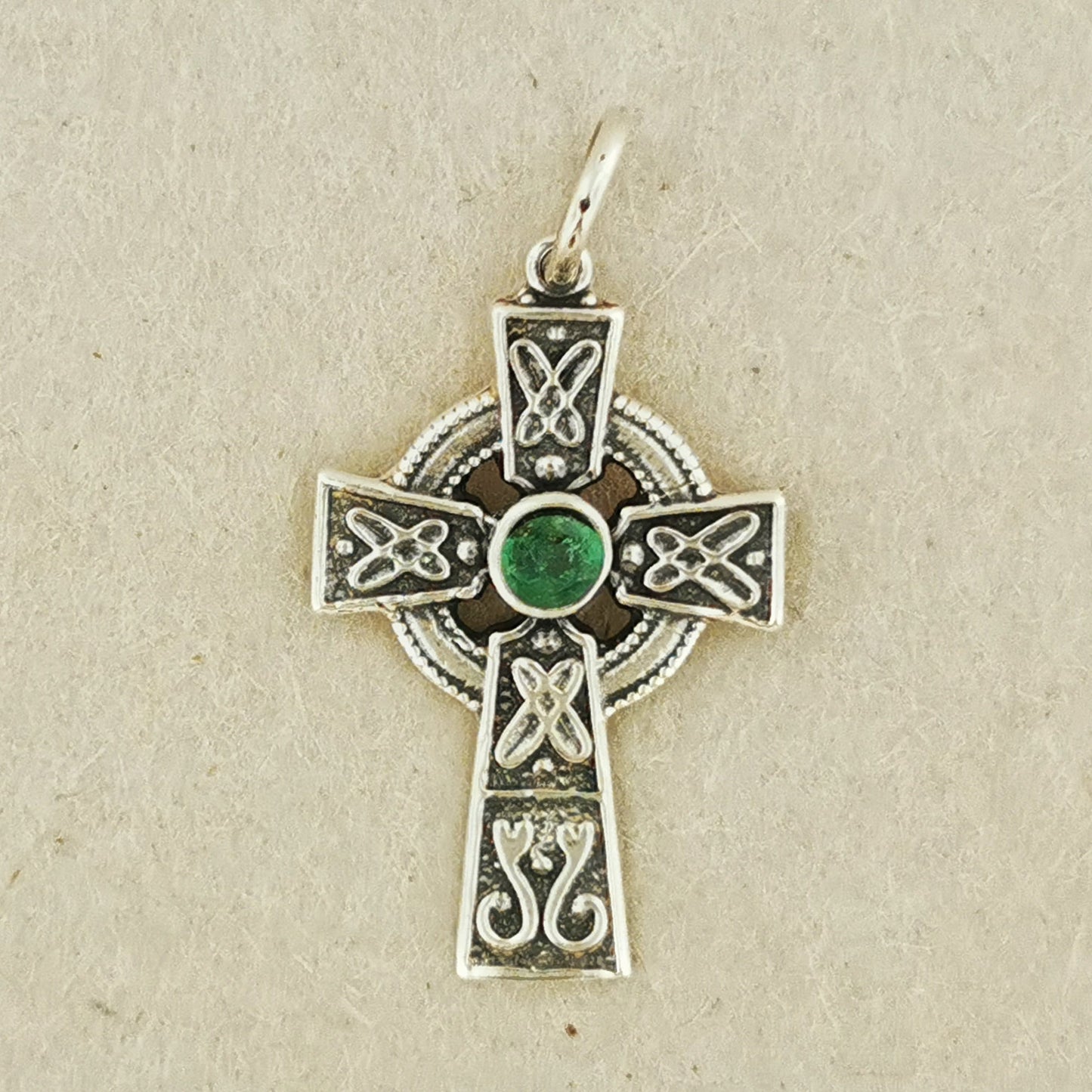 Small Celtic Cross with Gemstone in Sterling Silver or Antique Bronze - Le Dragon Argenté