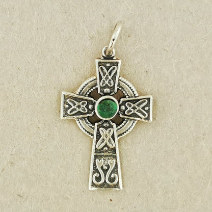 Small Celtic Cross with Gemstone in Sterling Silver or Antique Bronze - Le Dragon Argenté