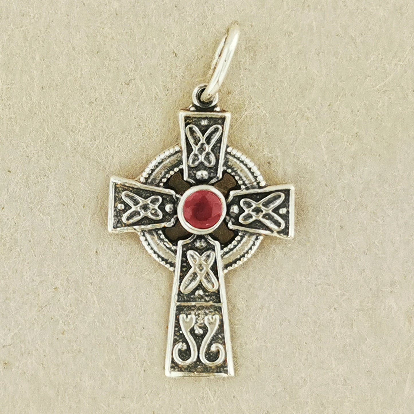 Small Celtic Cross with Gemstone in Sterling Silver or Antique Bronze - Le Dragon Argenté