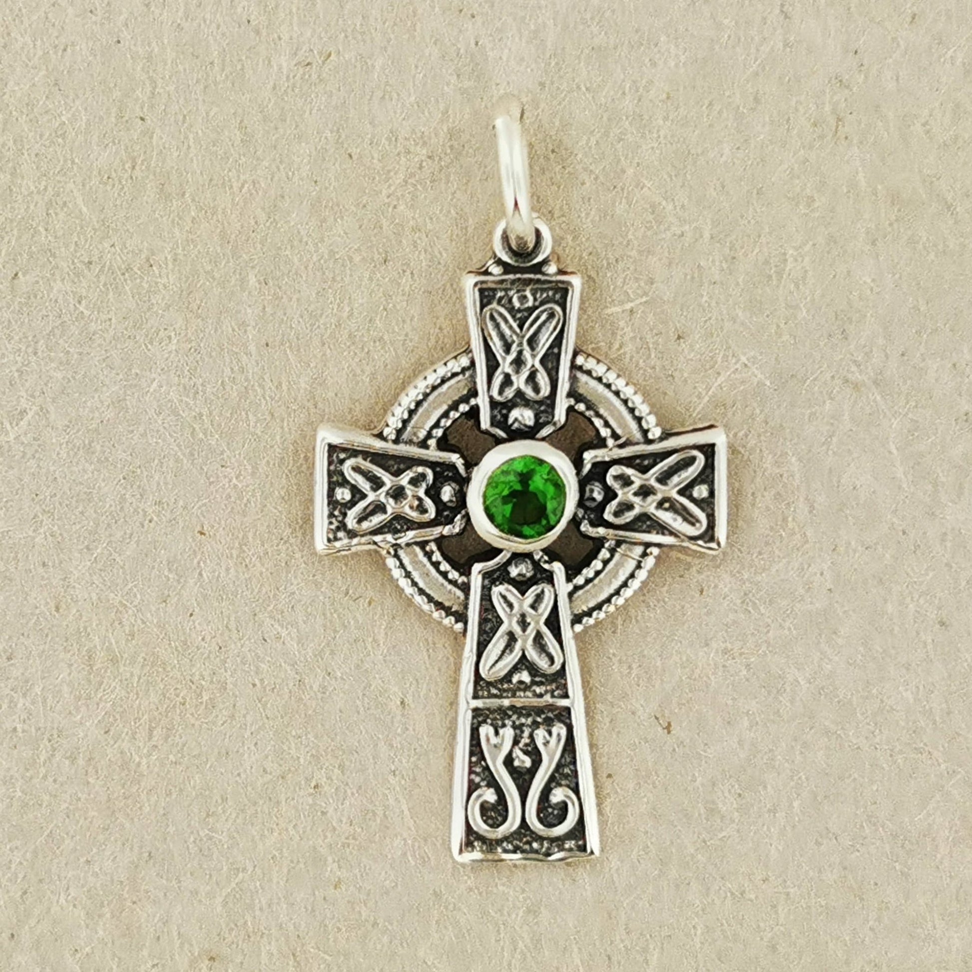 Small Celtic Cross with Gemstone in Sterling Silver or Antique Bronze - Le Dragon Argenté