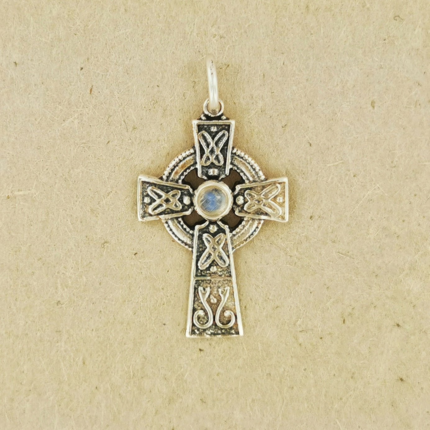 Small Celtic Cross with Gemstone in Sterling Silver or Antique Bronze - Le Dragon Argenté