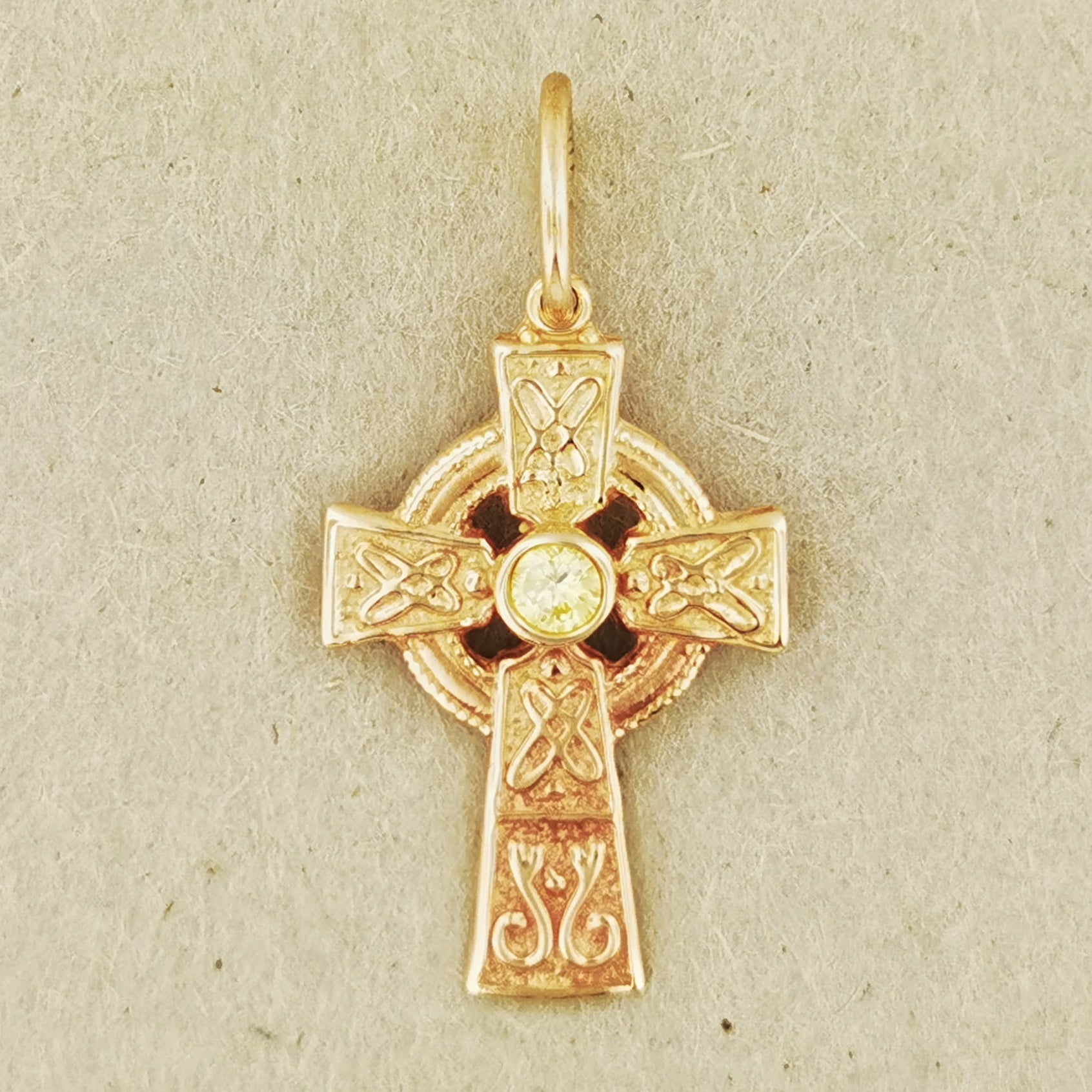 Small Celtic Cross with Gemstone in Sterling Silver or Antique Bronze - Le Dragon Argenté